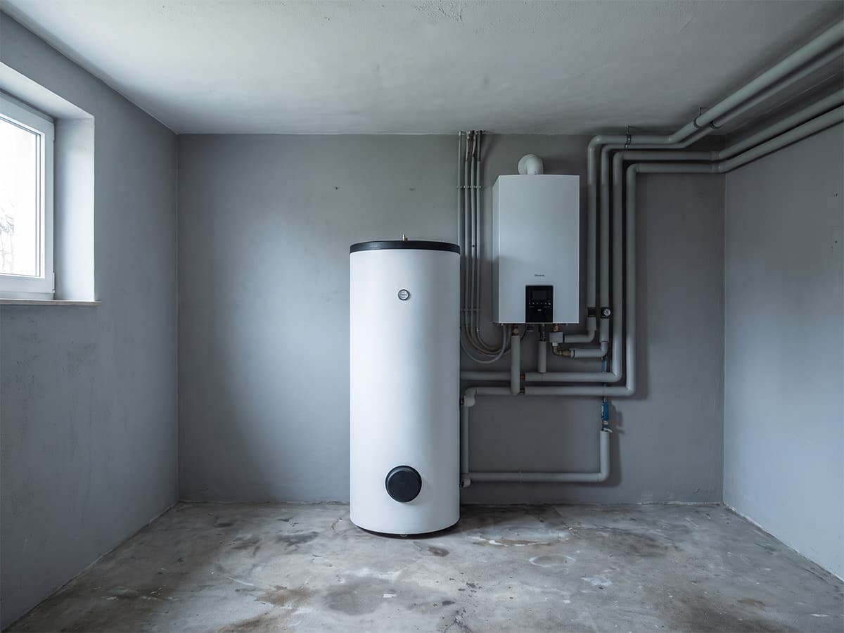 Neue Wärmepumpen-Inneneinheit mit Pufferspeicher, KI-generiertes Beispielbild